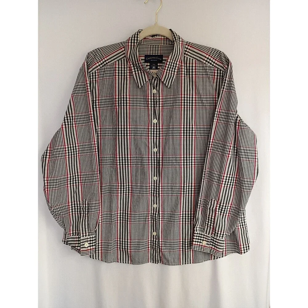 Vtg. Charter Club Wool Blend Vest & Matching Shirt Women Sz XL Plaid